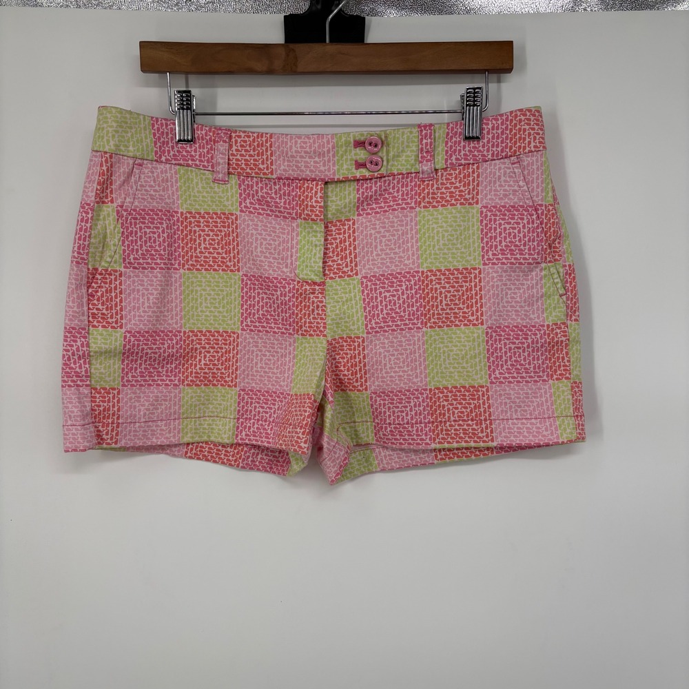 Vineyard Vines Womens Pink Green Whale Logo Checkerboard Patchwork Shorts 10